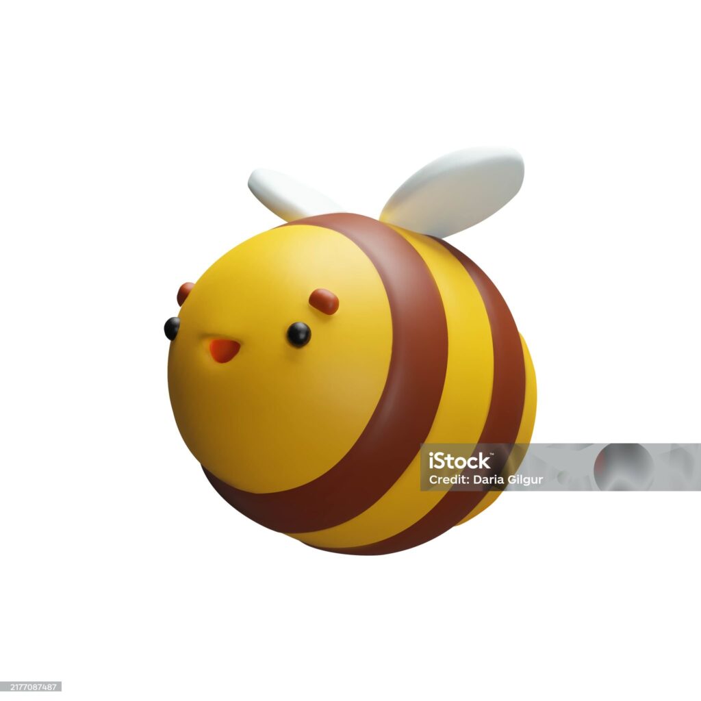 Personnage ludique et enjouée d'une abeille (volant) dessinée digitalement à l'aide de la conception 3D.